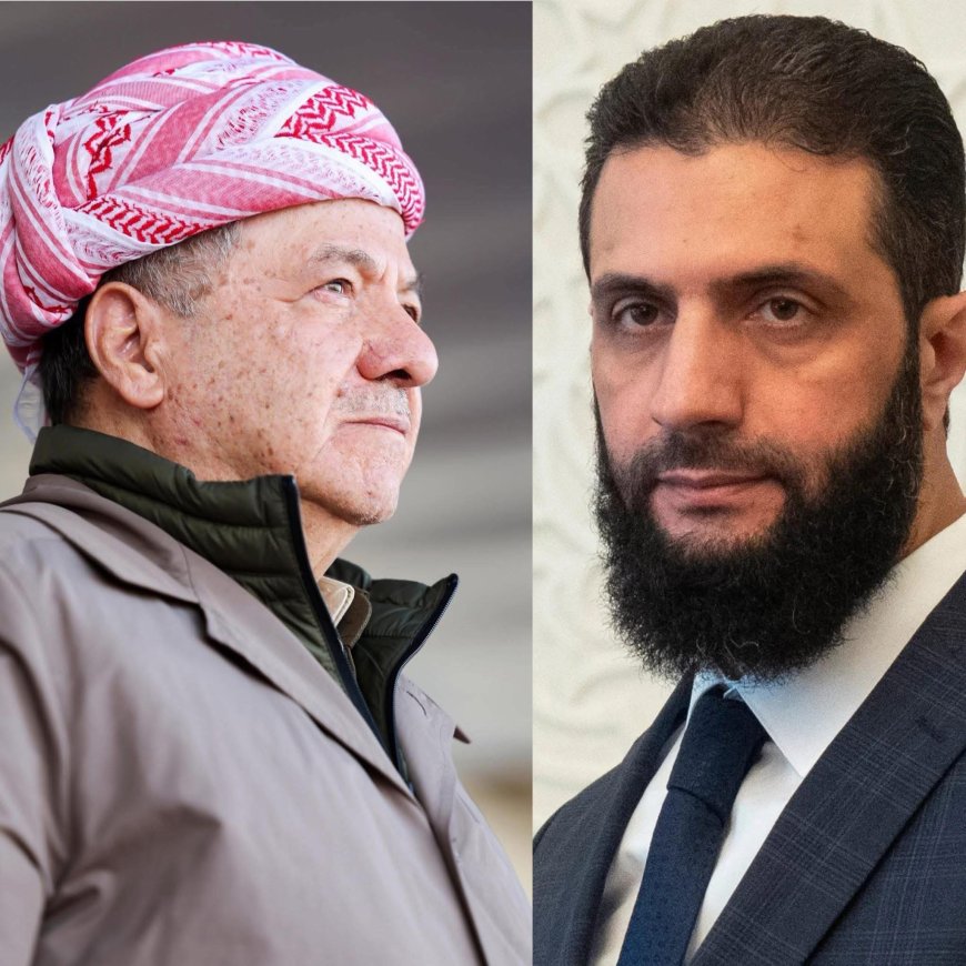 سەرۆک بارزانی و ئەحمەد شەرع تاوتوێی ڕێککەوتنی دیمەشق و هەسەدەیان کرد