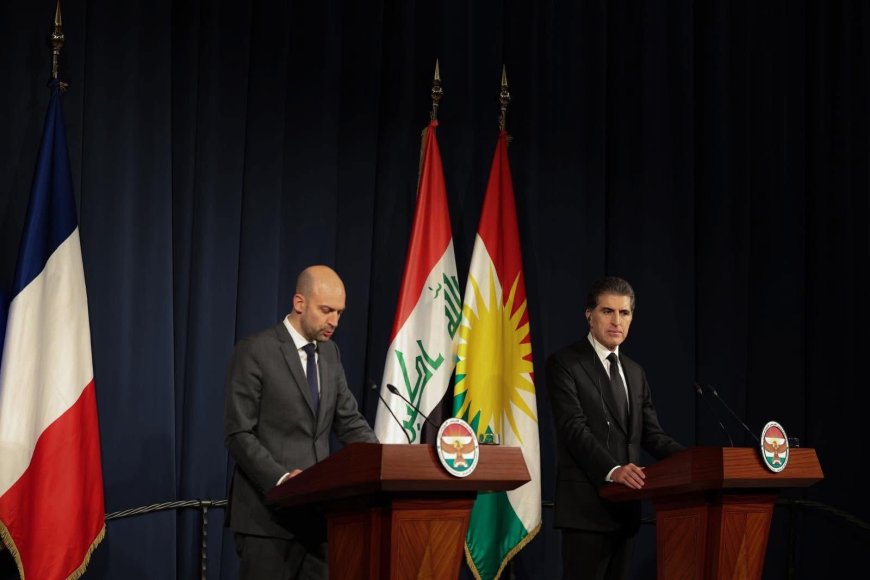 سه‌رۆك نێچيرڤان بارزانى و وه‌زيرى ده‌ره‌وه‌ى فەرەنسا كۆبوونه‌وه‌